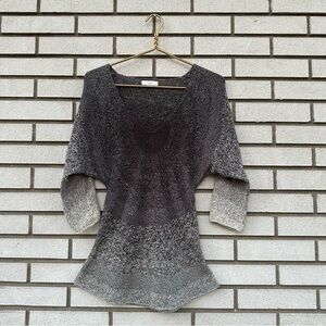 Adam by Adam Lippes Gray Ombre Knit V-Neck Tunic Sweater Cotton Boho Artsy Chic